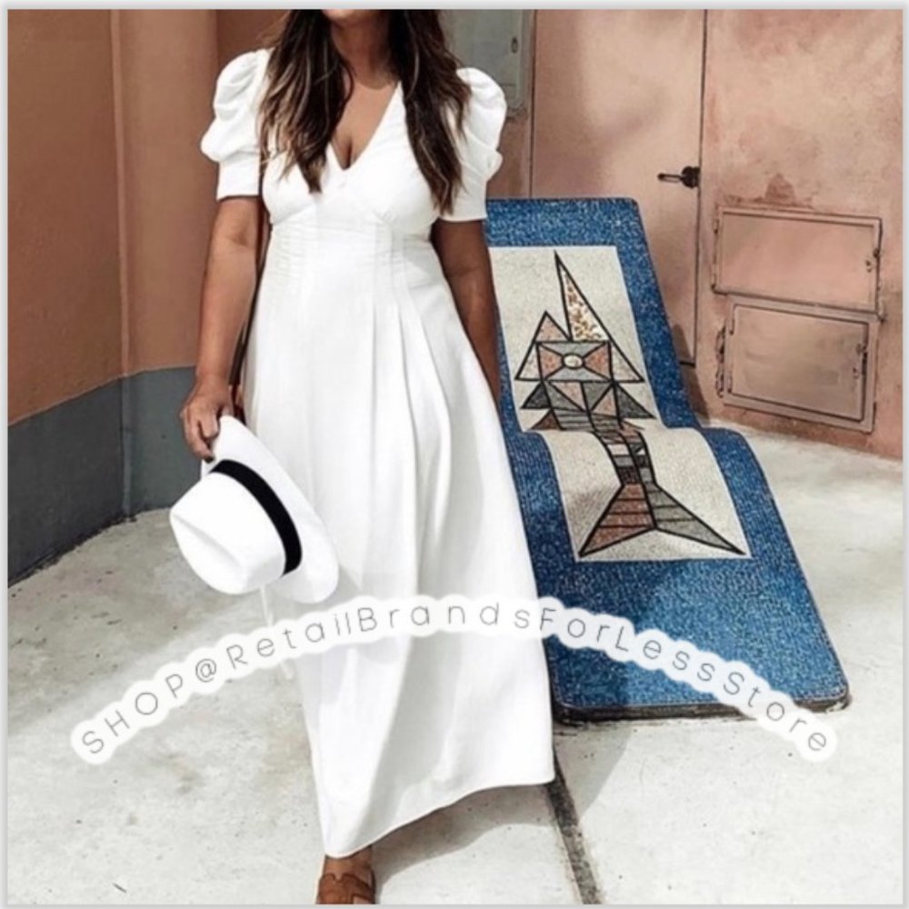 ZARA VOLUMINOUS SLEEVE WEAVED TEXTURED FULLY LINED MODAL MAXI MIDI DRESS $70